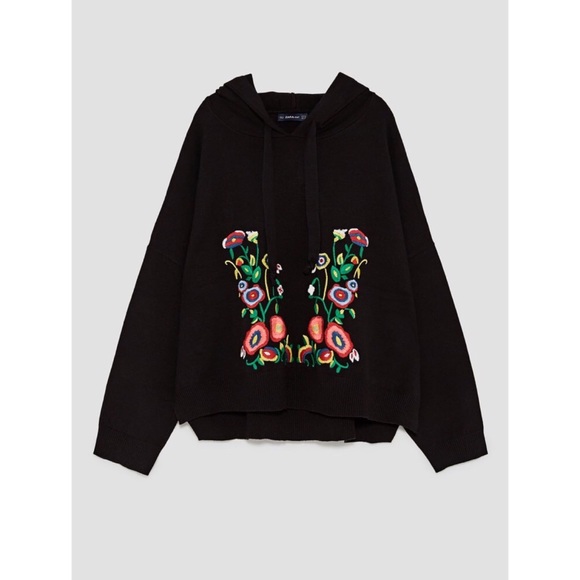 Zara Tops - Zara Embroidered Hooded Sweatshirt